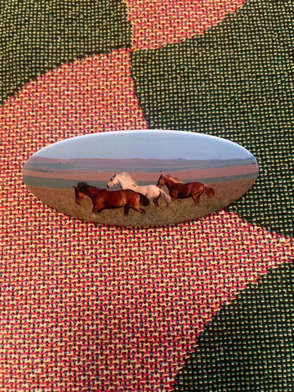 Chunks Horse Print Oval Hair Barrette - Brown, White, Green, Blue